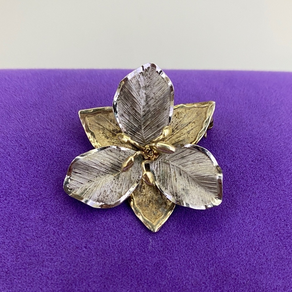 💛 Vintage 925 Gold Plated Floral Brooch